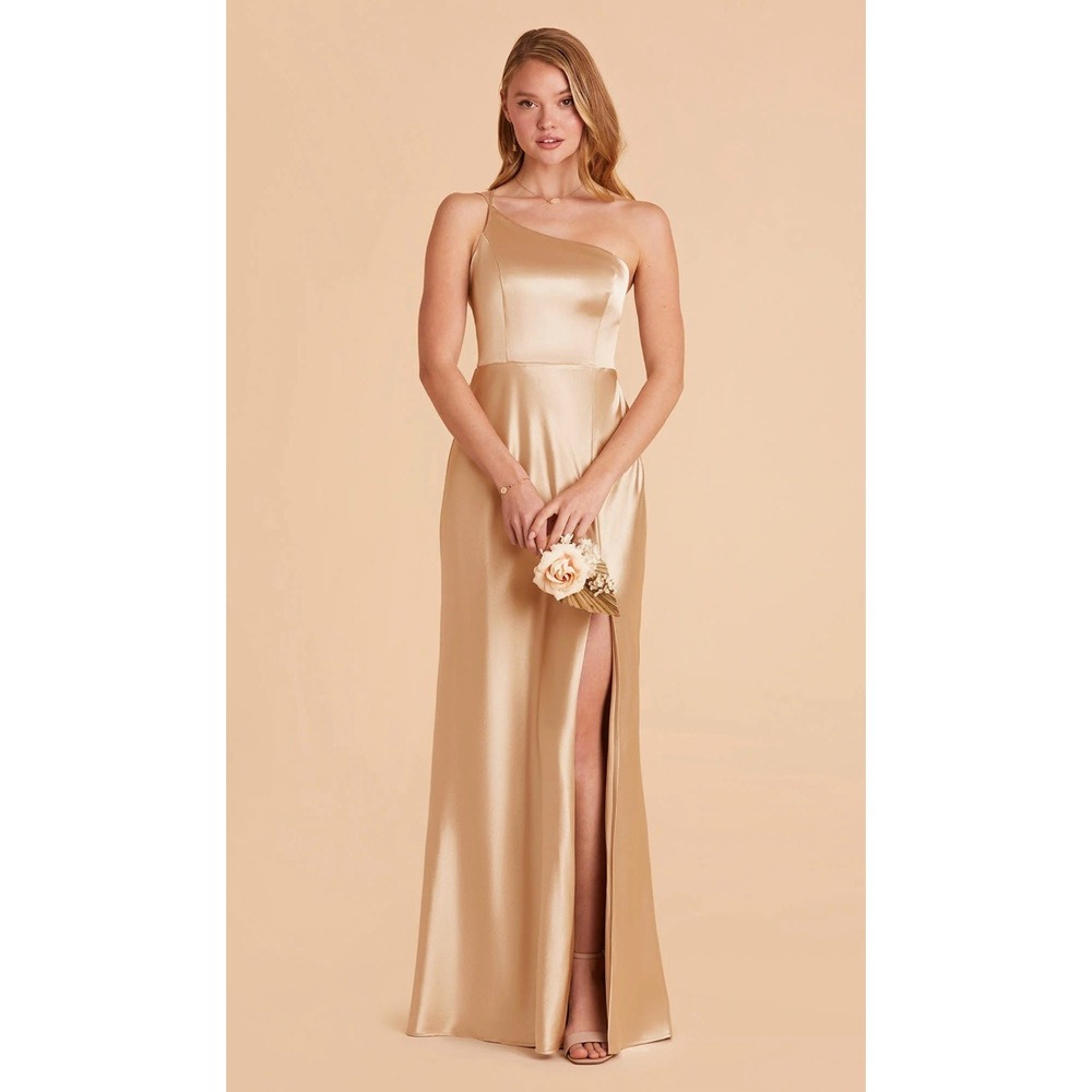 Birdy Grey Kensie Satin Gown Shiny Gold One Shoulder NWT M BG5116GD03 Bridesmaid